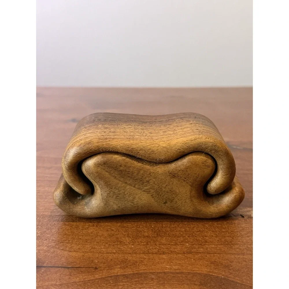 Vintage MCM Fred & Marilyn Buss Sculptural Wood Trinket Box Walnut Mushroom 5